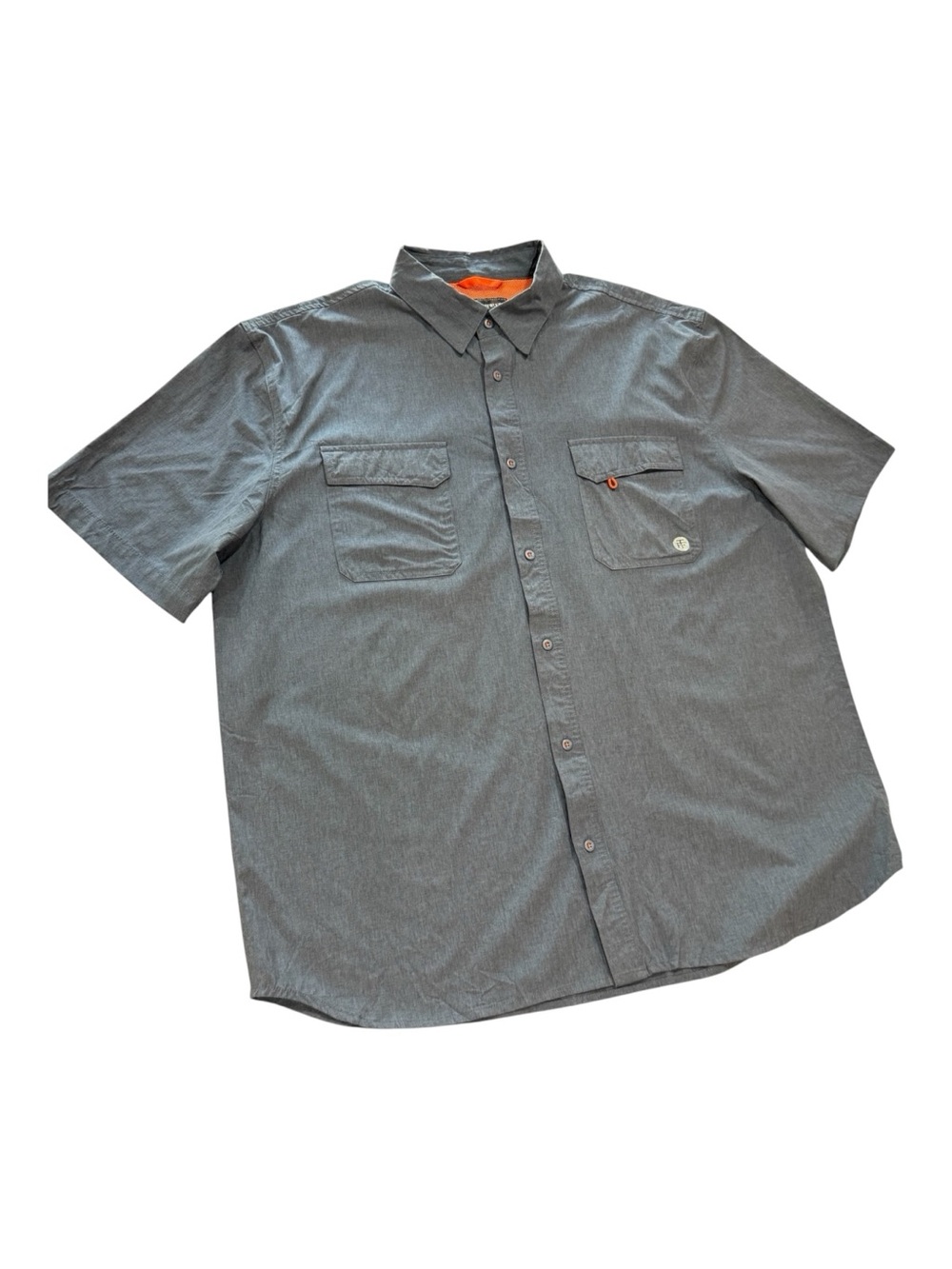 Flatwood Threads Men’s XXL Button Up Charcoal Gray Short Sleeve Outdoor Fishing